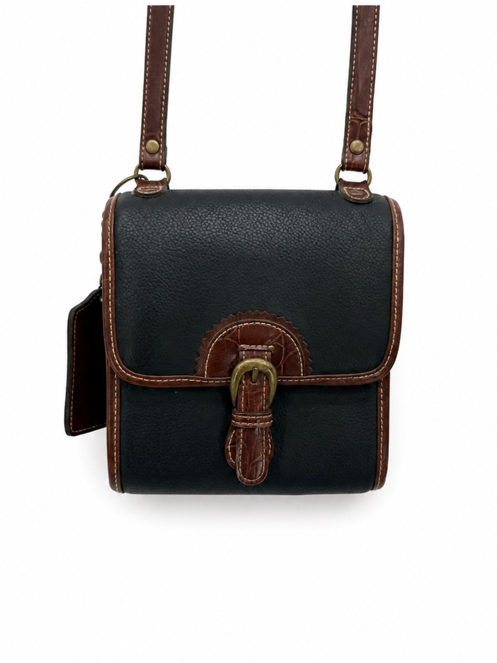 Carryland Vintage Black & Brown Crossbody Buckle Purse Travel Classic